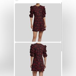 see by chloe red and black floral puff sleeve mini dress